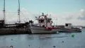 Ships on landing pier, Aegean Sea, Chalkidiki, Greece HD Footage