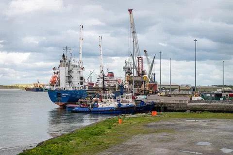 Ships loading and unloading in Foynes Harbour, Foynes, Ireland Stock Photos