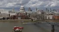 Ships Passing Thames River London Aerial View Skyline St Paul Cathedral People HD Footage