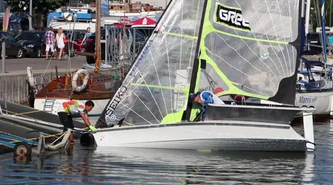 Ships prepare for training before the regatta Stock Footage 40439764