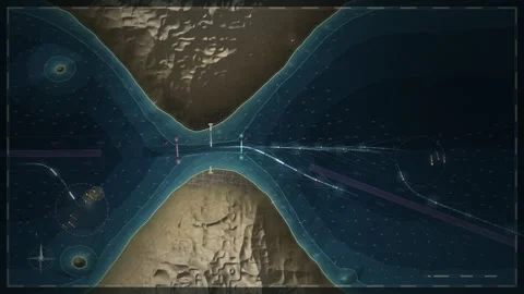 Ships Queueing Through Narrow Strait Nautical Chart Traffic Map Seamless Loop Stock-Footage 347567553