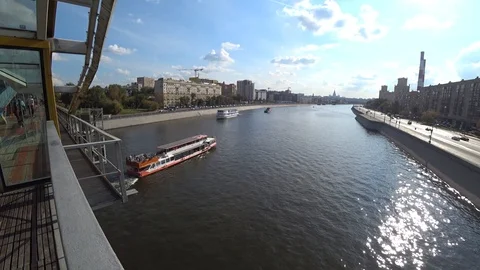 Ships sail on the river Stock Footage 117430378