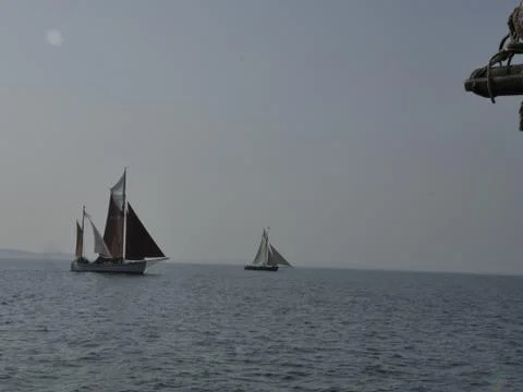 Ships with Sails during Sunset Stock Photos