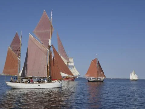 Ships with Sails during Sunset Stock Photos