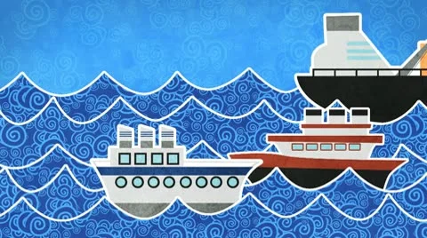Ships in the sea loopable animation Stock Footage 10766842