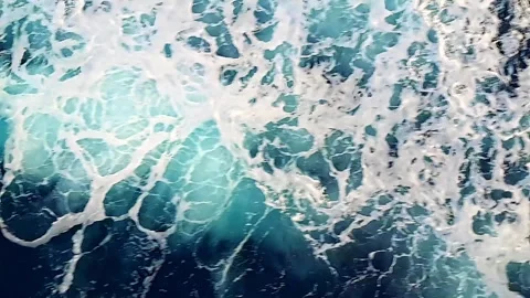 Ship's wake, top-down view, churning sea foam. Video stock 316406564
