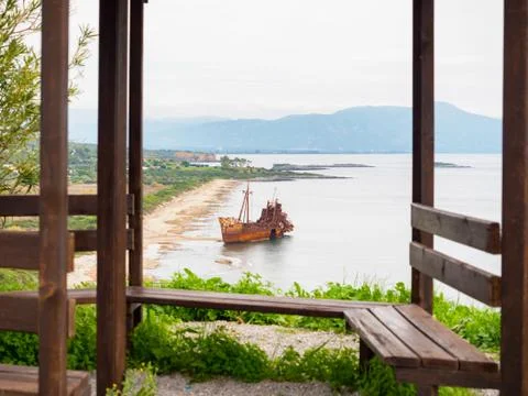 Shipwreck in a beach of Githeio,Greece Stock Photos