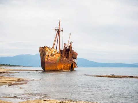 Shipwreck in a beach of Githeio,Greece Stock Photos