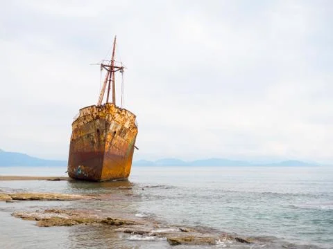 Shipwreck in a beach of Githeio,Greece Stock Photos
