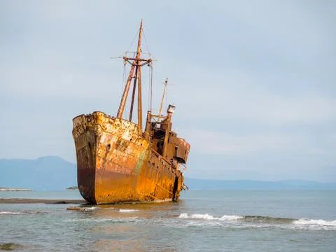 Shipwreck in a beach of Githeio,Greece Stock Photos
