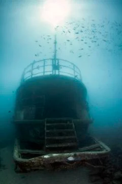 Shipwreck beneath the surface Stock Photos