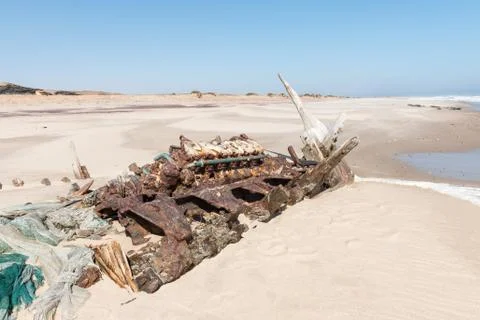 Shipwreck Benguela Eagle, which ran aground in 1973 Stock Photos