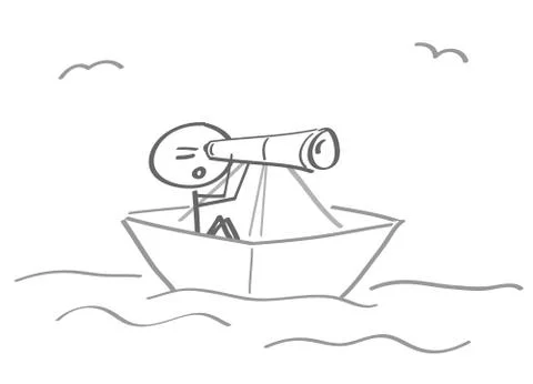 Shipwreck distress stranded ship paper ship binoculars Stock Illustration