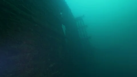 Shipwreck Doris, along the wreck to the gate, Mediterranean Sea Stock Footage 104616597