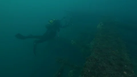  shipwreck Doris, diver discover it, Mediterranean Sea Stock Footage 104625306