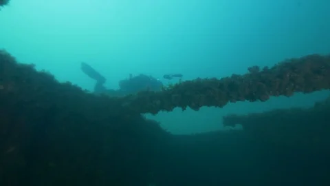  shipwreck Doris, diver passing, Mediterranean Sea Stock Footage 104625171
