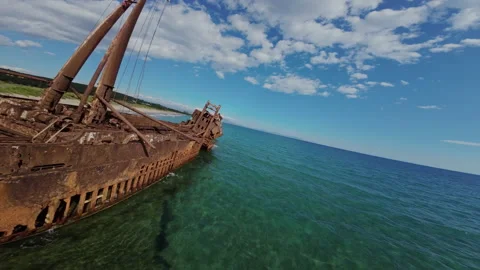 Shipwreck FPV at sea Stock Footage 237508599