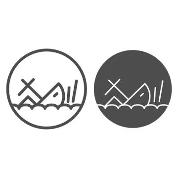 Shipwreck line and solid icon, marine concept, Sinking ship sign on white Stock Illustration