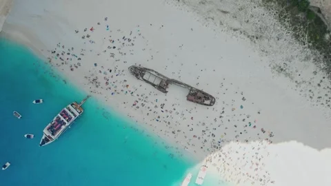 Shipwreck on Navagio beach circle view. Stock Footage 240620107