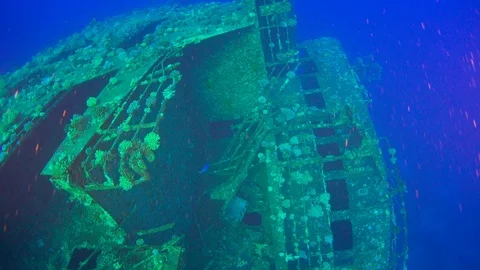 Shipwreck on the Sea Bottom Stock Footage 92204760