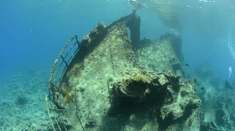 Shipwreck in shallow water Stock Footage 8996693
