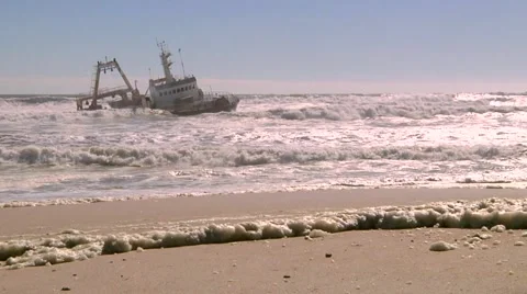 Shipwreck on the shore Stock Footage 49336275