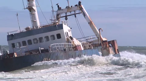 Shipwreck on the shore Stock Footage 49423695