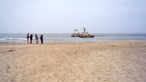 Shipwreck on Skeleton Coast, Atlantic Ocean, Namibia, Africa. Stock Footage 44117712
