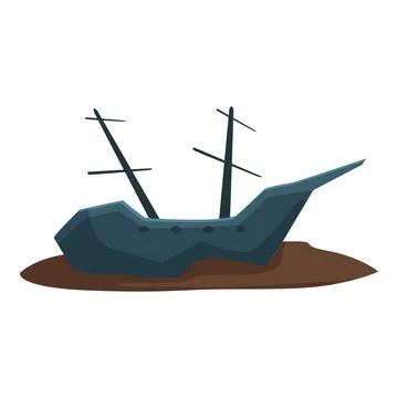 Shipwreck stranded on the shore, decaying and sinking into the sand Stock Illustration