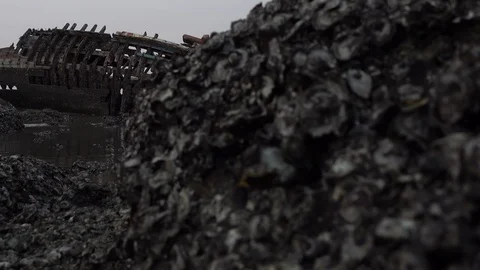 Shipwreck on sunset, Dolly shot. Stock Footage 89337754