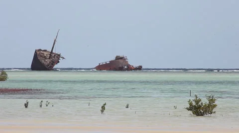 Shipwreck view from a beach in Nabq, Egypt Stock Footage 38897584
