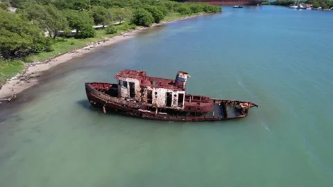 Shipwreck view of drone Stock Footage 255096843