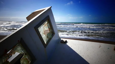 Shipwrecked boat on the beach Stock Footage 61911061