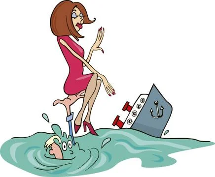 Shipwrecked couple in ocean Ilustração Stock