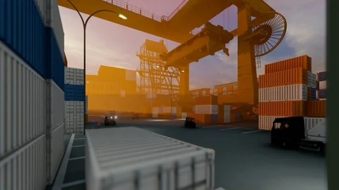 Shipyard activity at sunrise 스톡 동영상 128893920