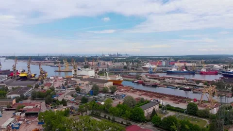 Shipyard and River - Aerial Video stock 132265692