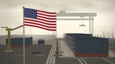 Shipyard Building Berth Gantry United States Flag seamless loop Stock Footage 344778942