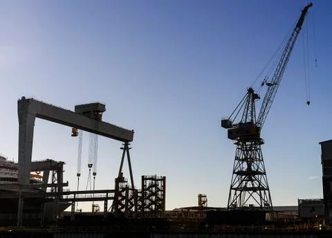 Shipyard construction crane in low light Stock Photos