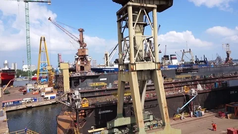 Shipyard crane and dry dock. Gdańsk. Poland Stock Footage 70836143