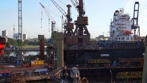 Shipyard crane and dry dock. Gdańsk. Poland Stock Footage 70836178