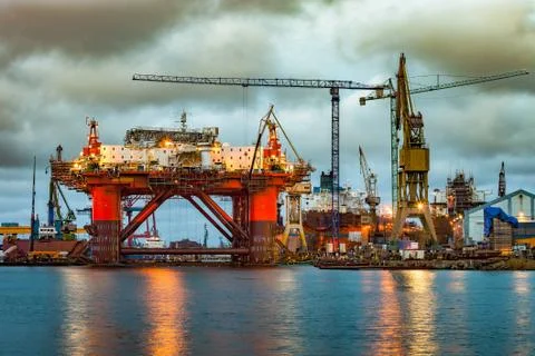 Shipyard at dusk Stock Photos
