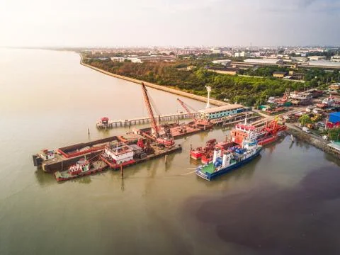 Shipyard at estuary Stock Photos