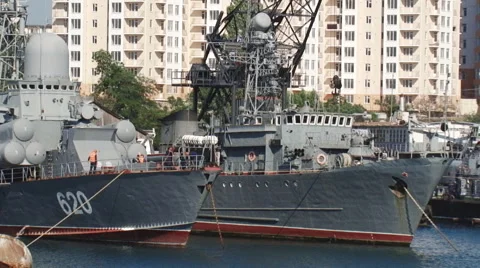 Shipyard Fleet warships Stock Footage 52443904