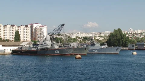 Shipyard Fleet warships Stock Footage 52444226