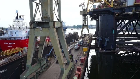 Shipyard in Gdansk, Poland. Shipyard workers. Heavy industry Stock Footage 70835148