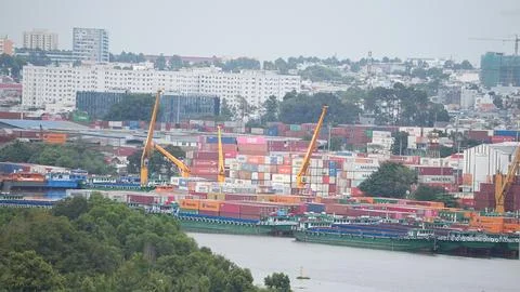 Shipyard hcmc. River logistics. Stock Photos