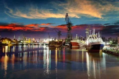 Shipyard at night Stock Photos