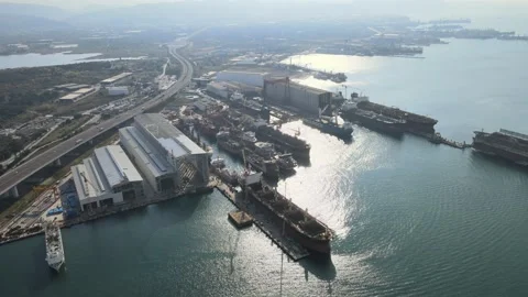 Shipyard port aerial view Stock Footage 239271650