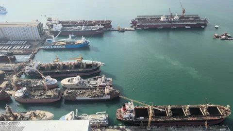 Shipyard ships drone shot Stock Footage 239270933