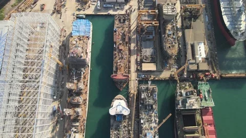 Shipyard ships drone shot Stock Footage 239272174